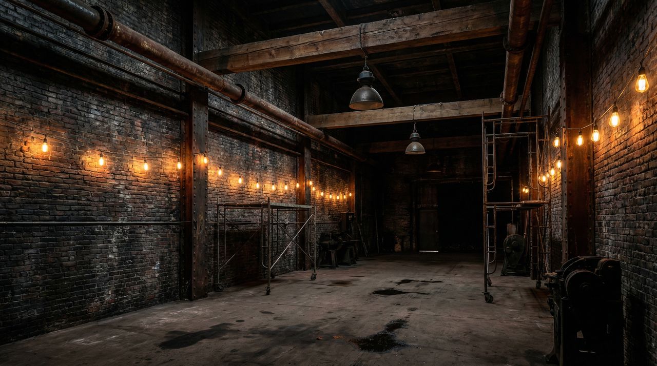 糖心Vlog工业复古Loft风格首屏大图 - 裸露砖墙与复古工业灯光